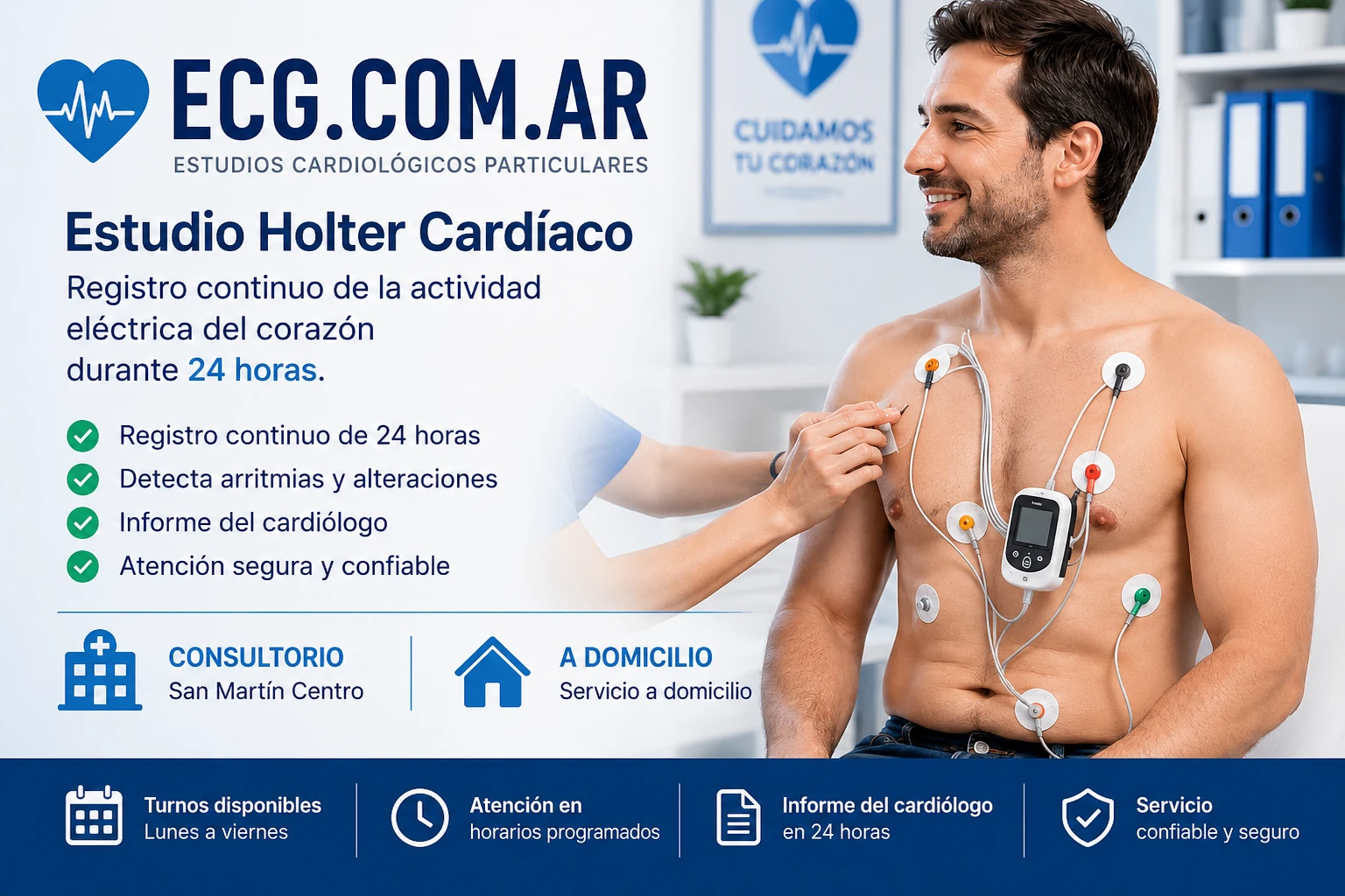 Estudios Cardiológicos. Holter Cardíaco. Servicio particular en consultorio y a domicilio.